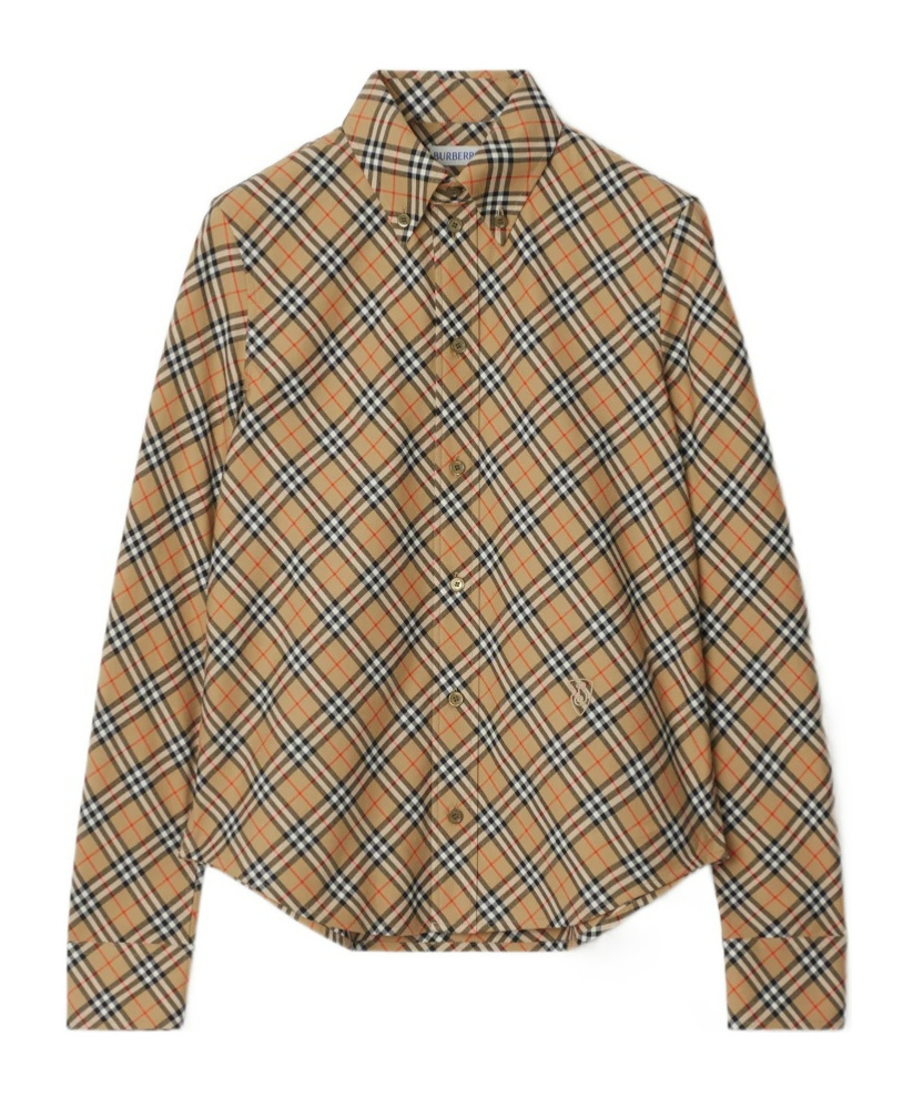 Burberry Beige Button-down Shirt With Check Pattern In Multicolor