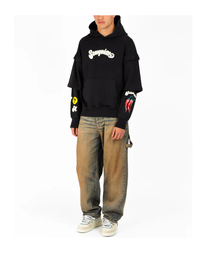 Barrow Layered Graphic-print Hoodie In Black