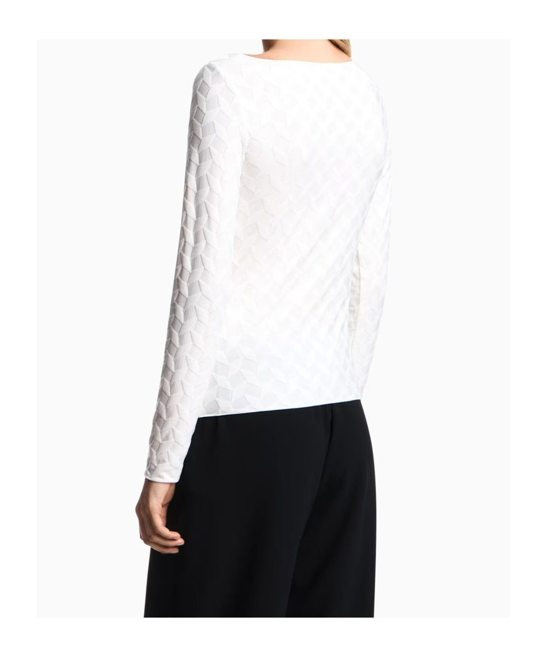 Emporio Armani Check-effect Knit Front And Back Viscose Jumper In White