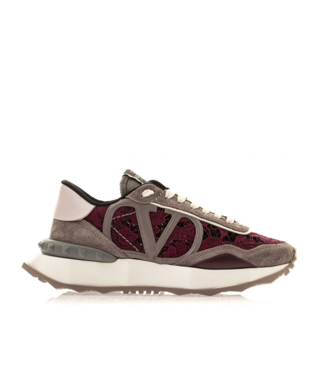 Valentino Garavani Womens Wine Comb Lace Runner Branded Mesh And Low-top Trainers In Gray