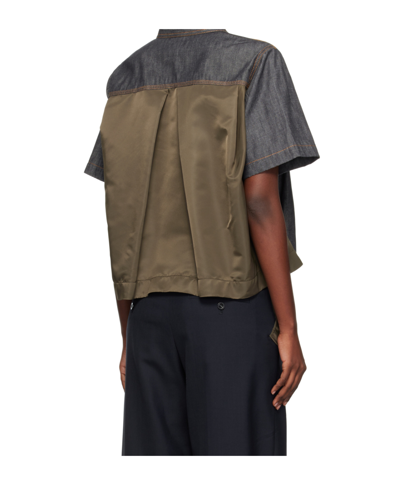 Sacai Double-pocket Denim Shirt In Gray