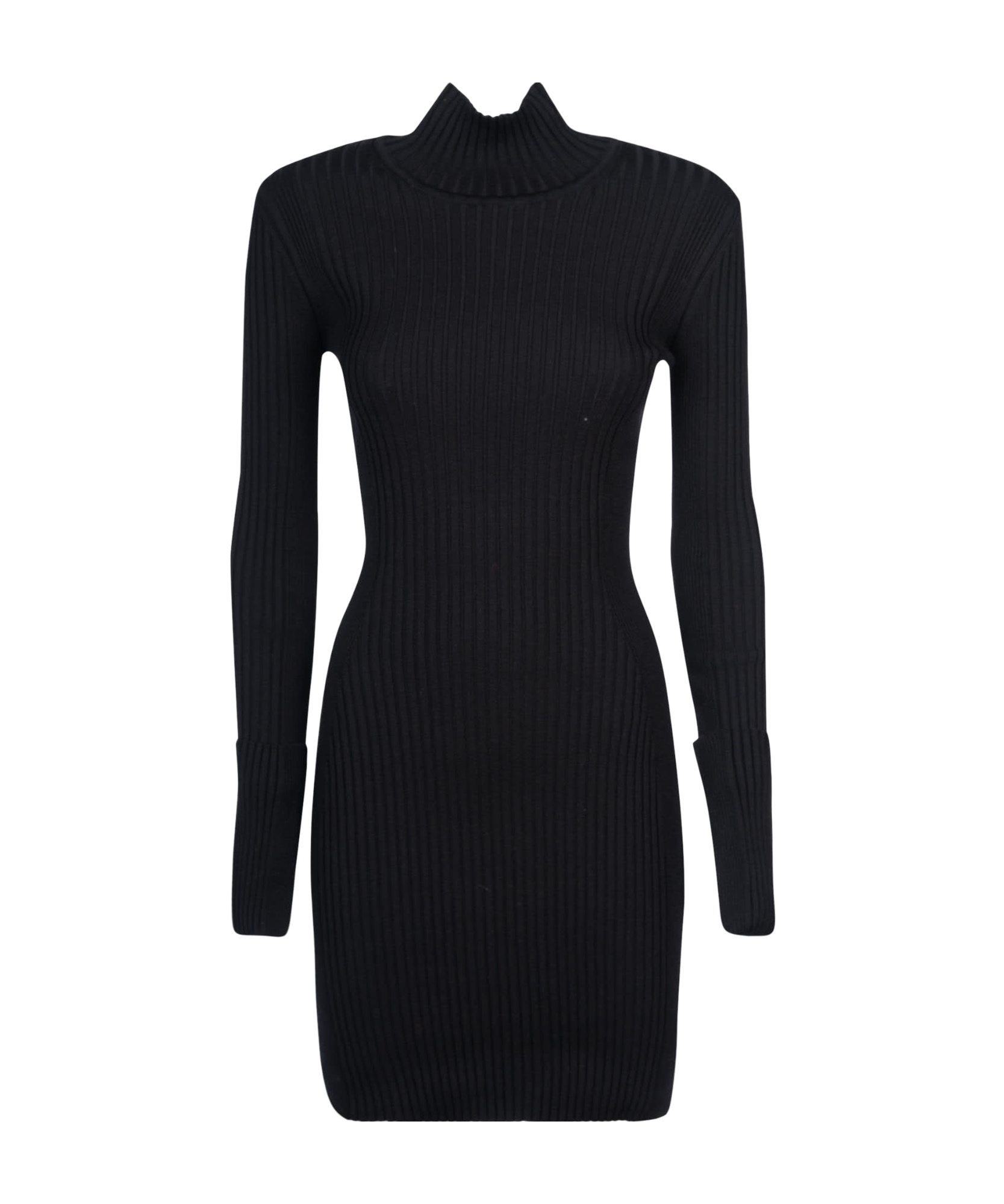 RABANNE HIGH-NECK RIBBED-KNIT MINIDRESS