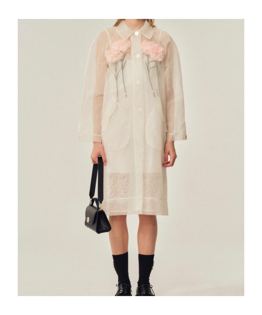 Simone Rocha Off-white Stuffed Carnation Car Coat In White