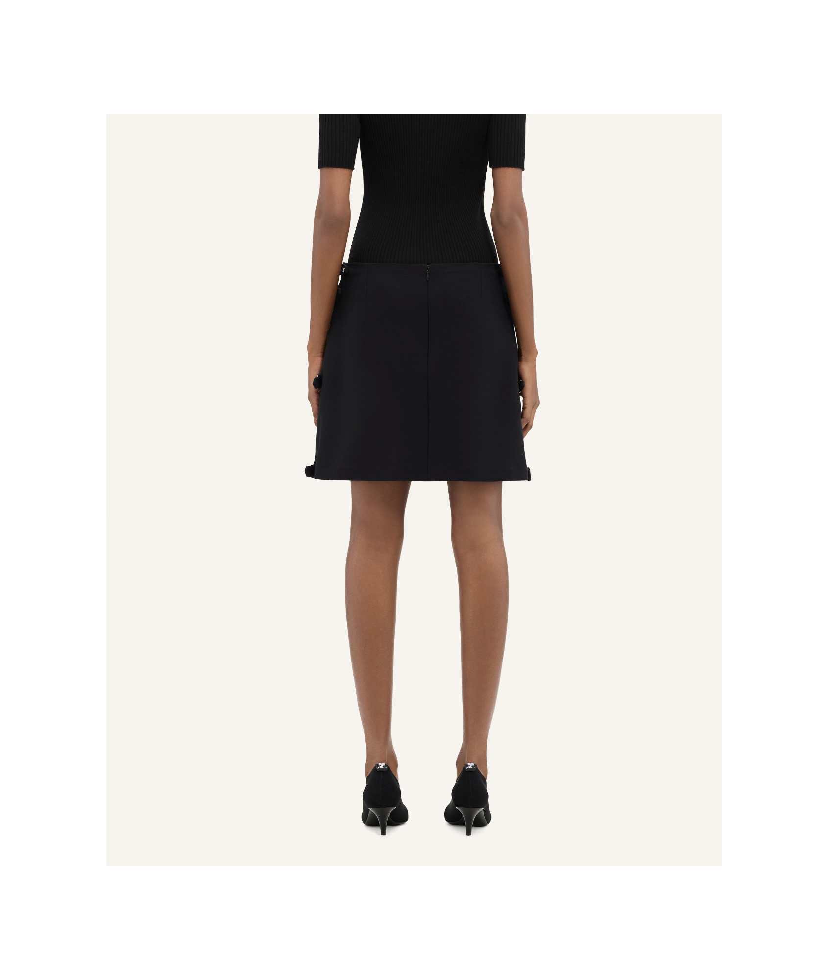 Courrèges Buckled Wool Miniskirt In Black