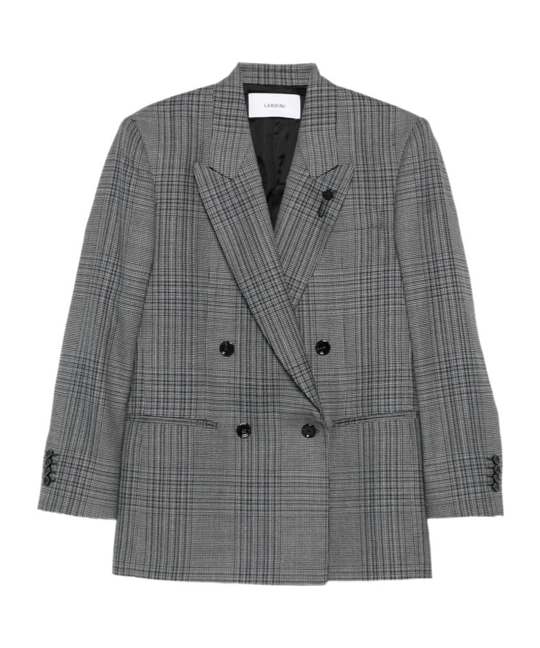 Lardini Double-breasted Checked Blazer In Gray