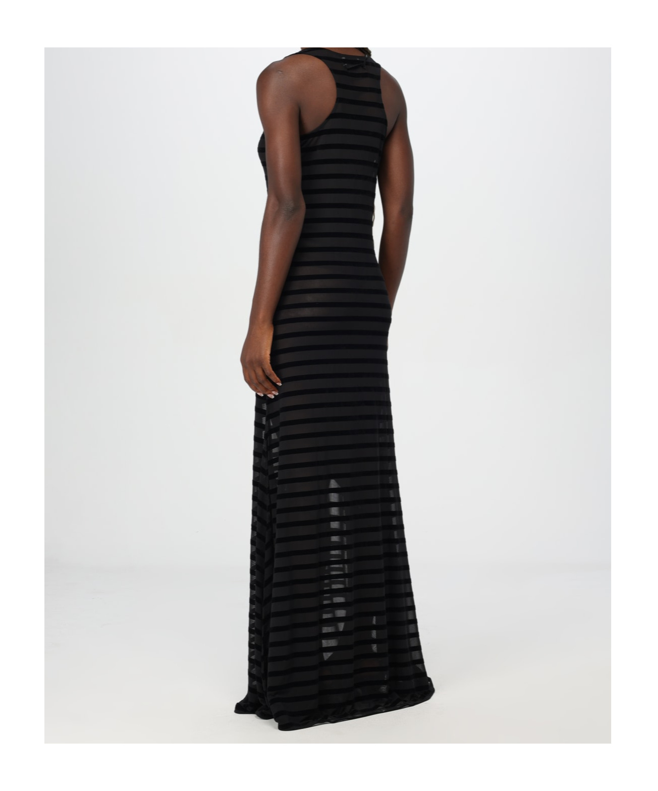 Shop Jean Paul Gaultier Striped Flocked Maxi Dress In Black