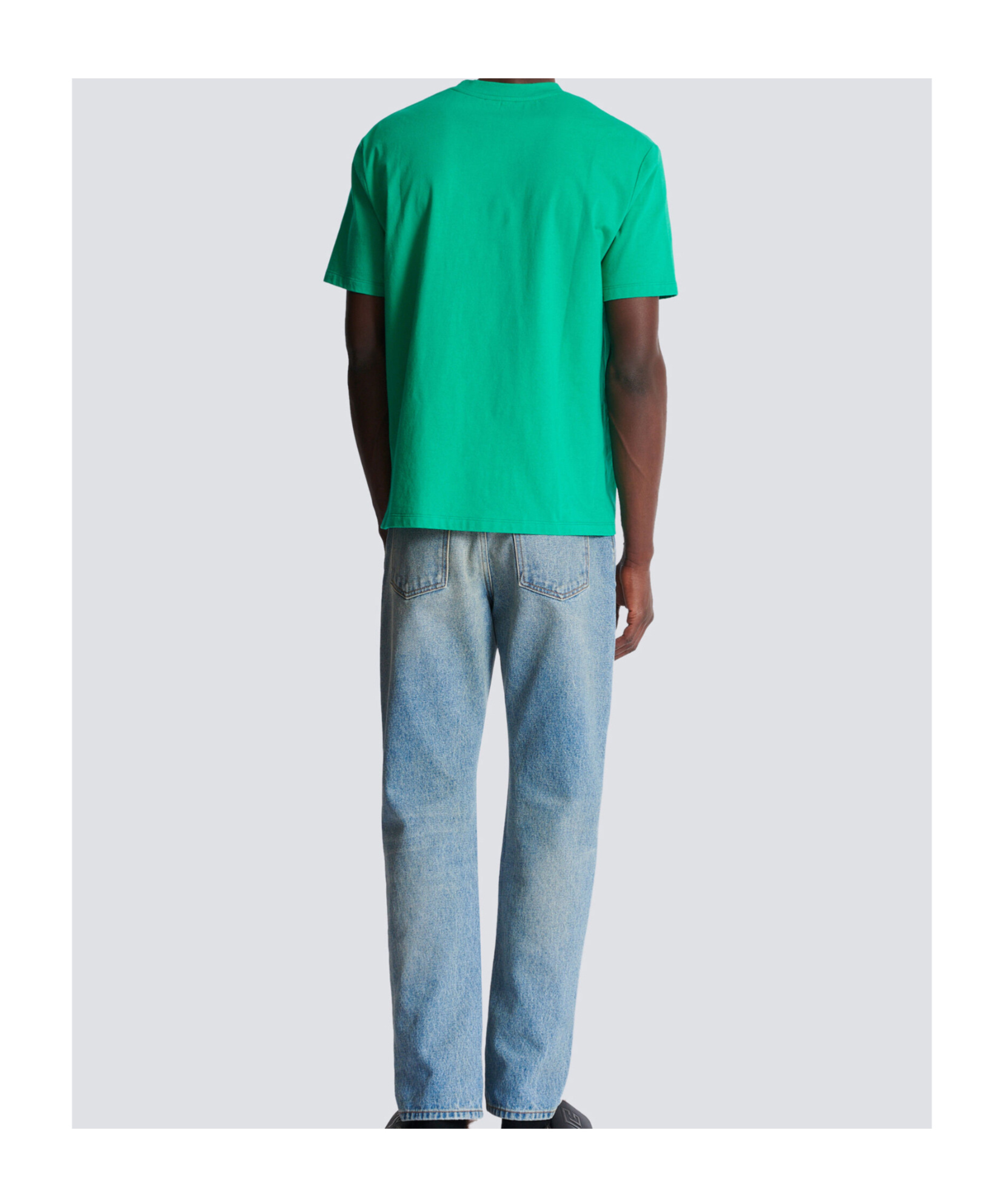 Balmain Green Crewneck T-shirt With Logo Lettering Print On The Front In Cotton Man