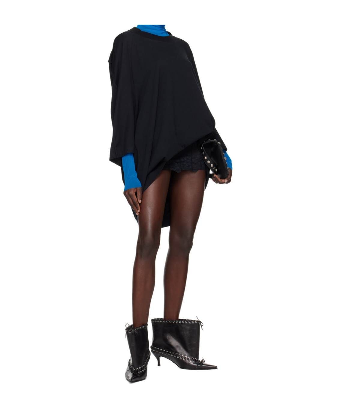 Jean Paul Gaultier Open-necked Black Shirt In Black