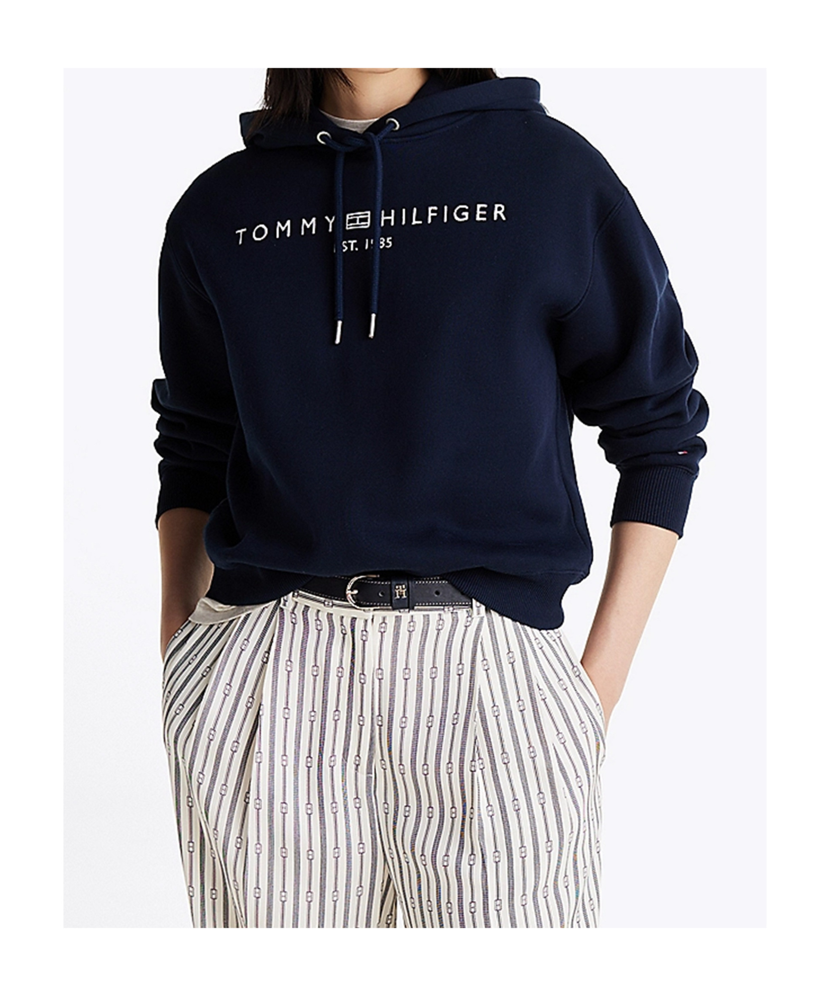 Tommy Hilfiger Modern Regular Corp Logo Womens Hoodie In Black
