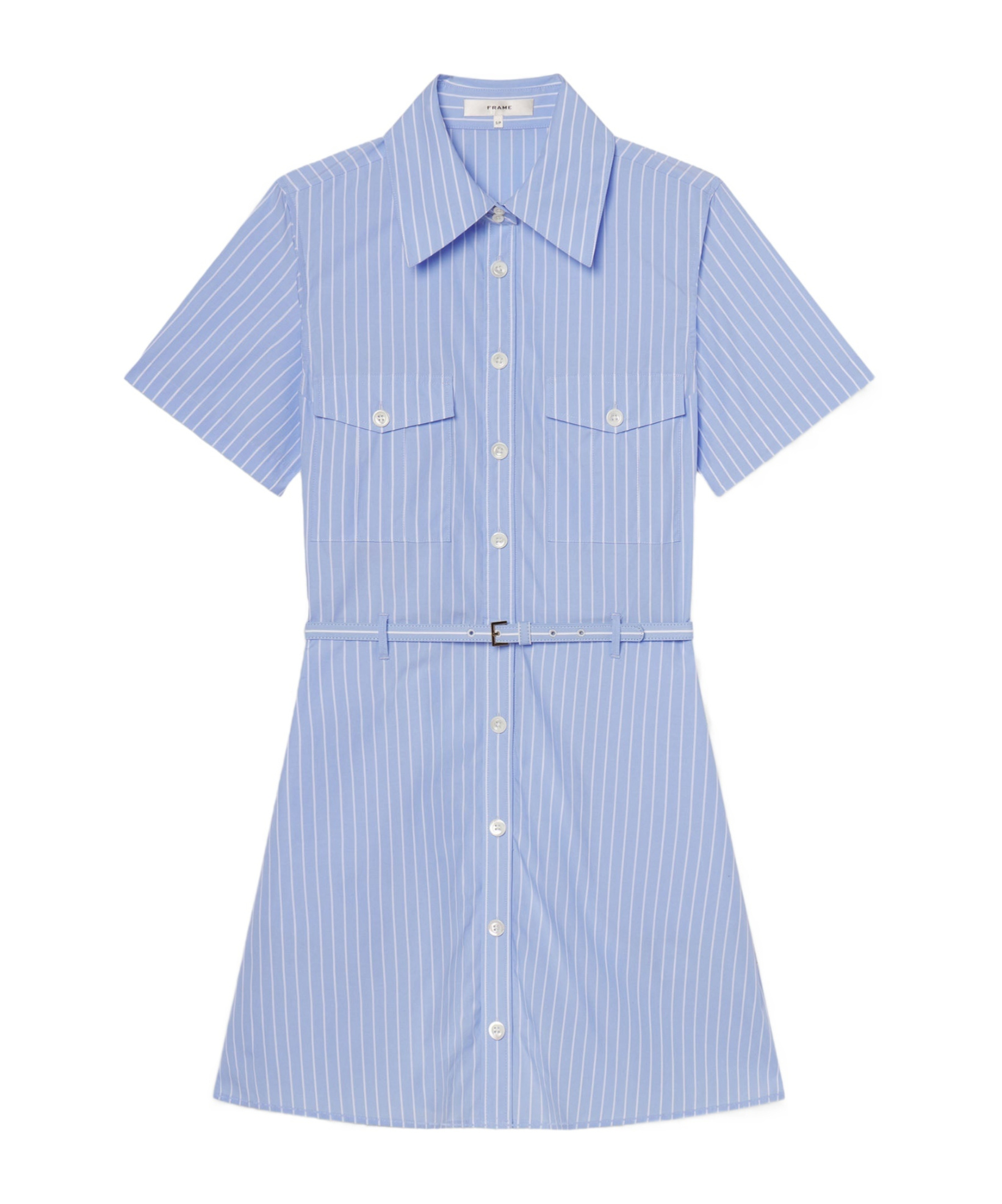 Frame Striped Short-sleeved Dress In Blue