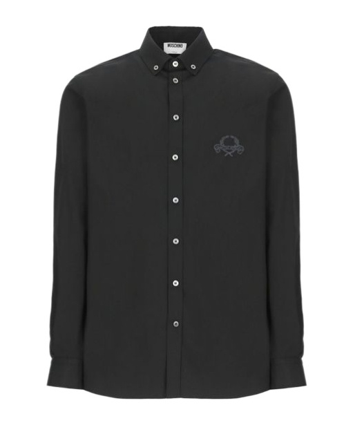 Moschino Cotton Shirt Button-down Collar Short Sleeves In Black