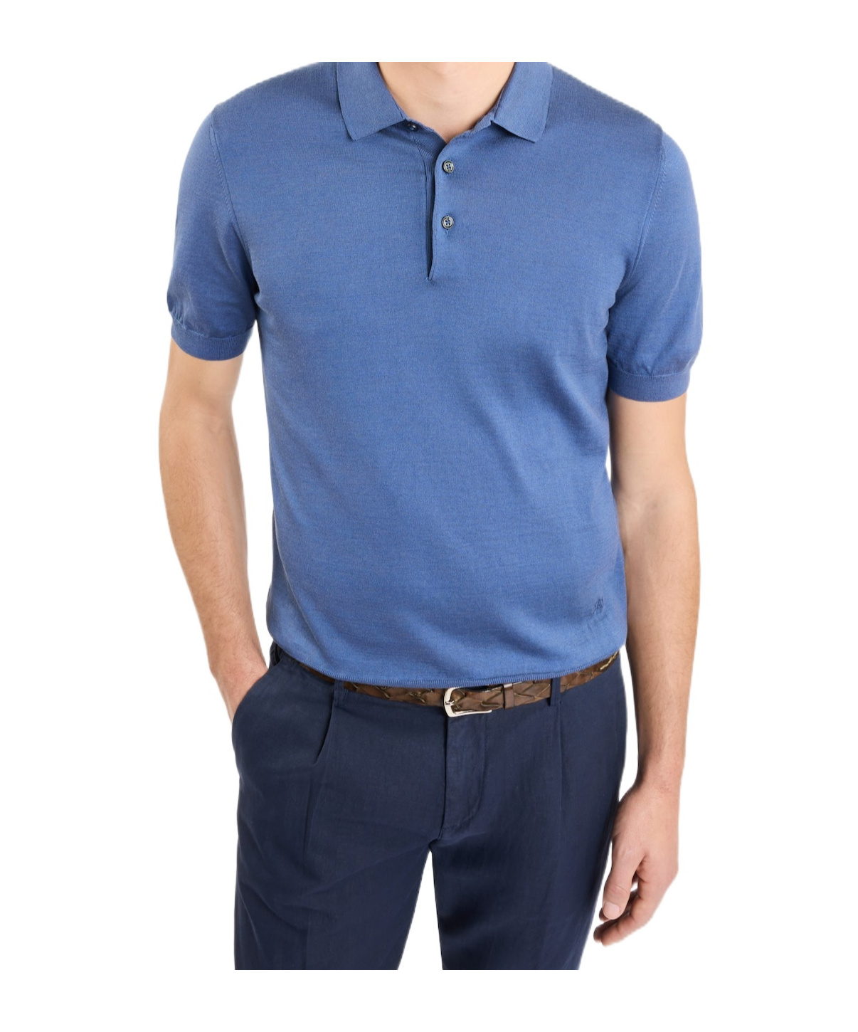 Fay Polo Shirt In Silk And Cotton In Blue