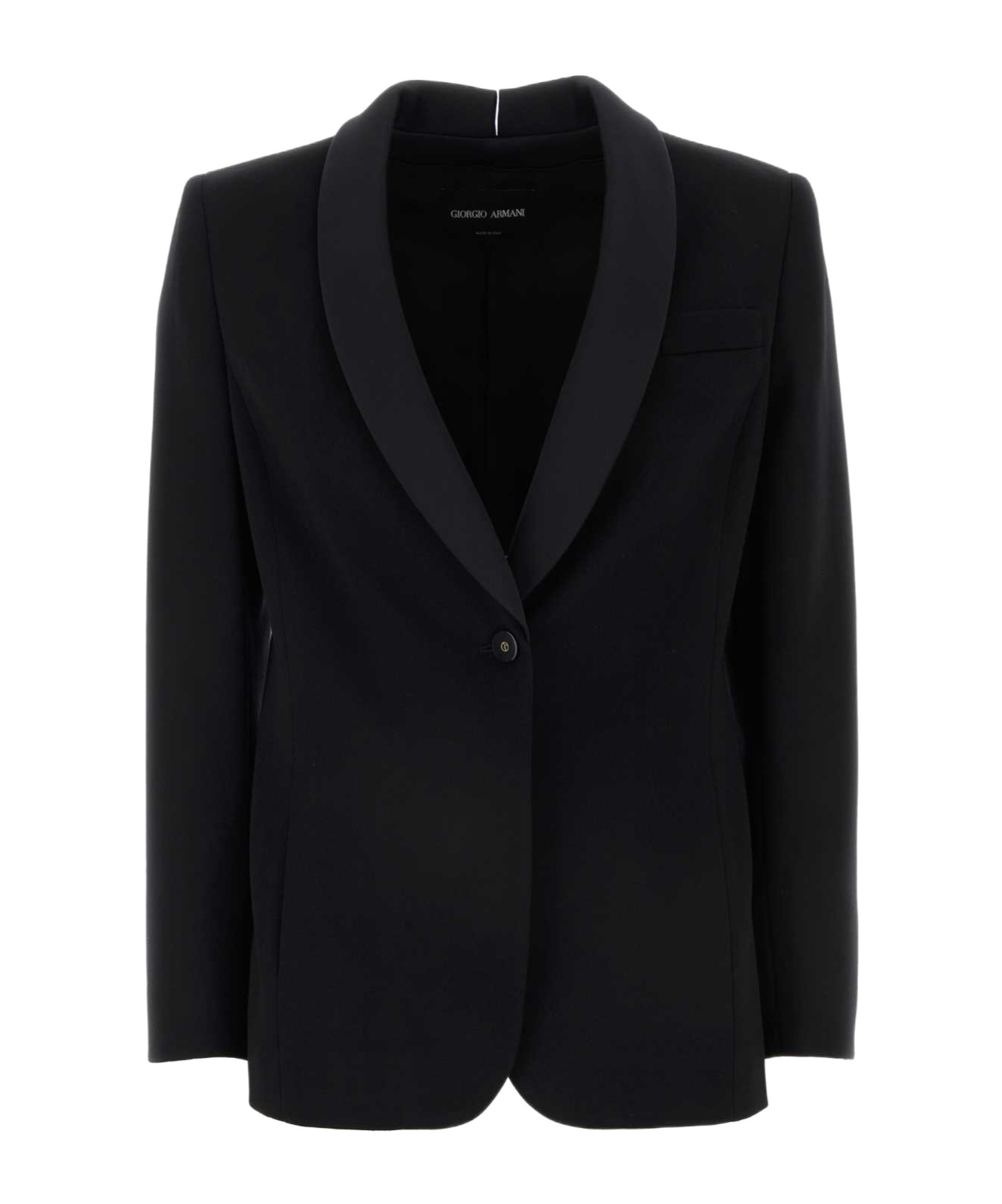 Giorgio Armani Wool Blazer With Shawl Lapel And Chest Pocket In Black