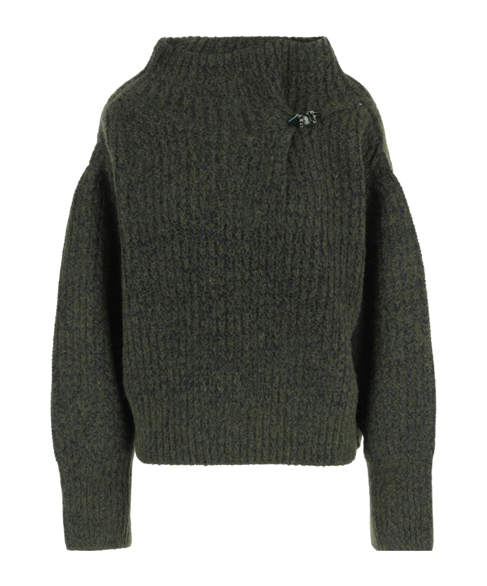 Dries Van Noten Textured Knit Long Sleeve Crew Sweater In Green