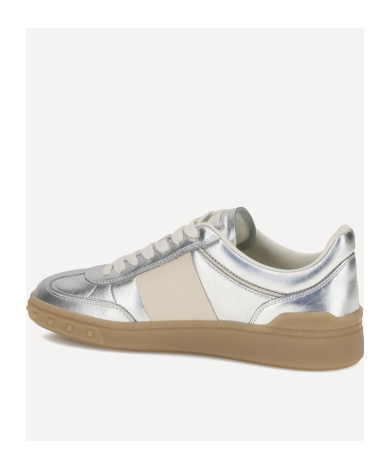 Valentino Village High-top Sneakers With Unique Leather Imperfections In Silver