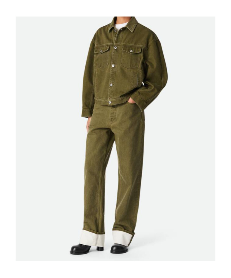 Bottega Veneta Suede-trimmed Denim Jacket In Green
