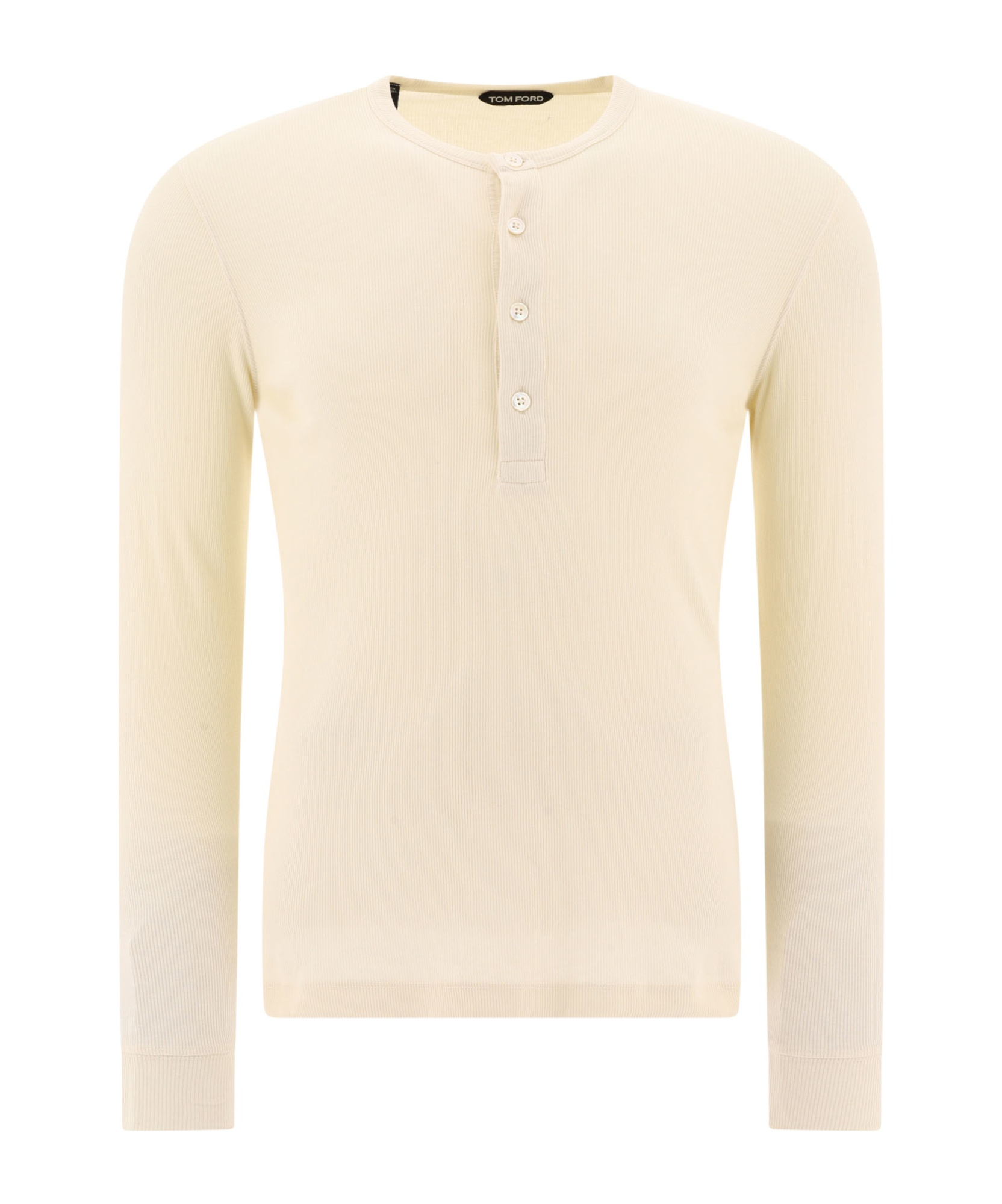 Tom Ford Mens Beige Ribbed Long-sleeve Cotton And Modal Henley Top In Multicolor