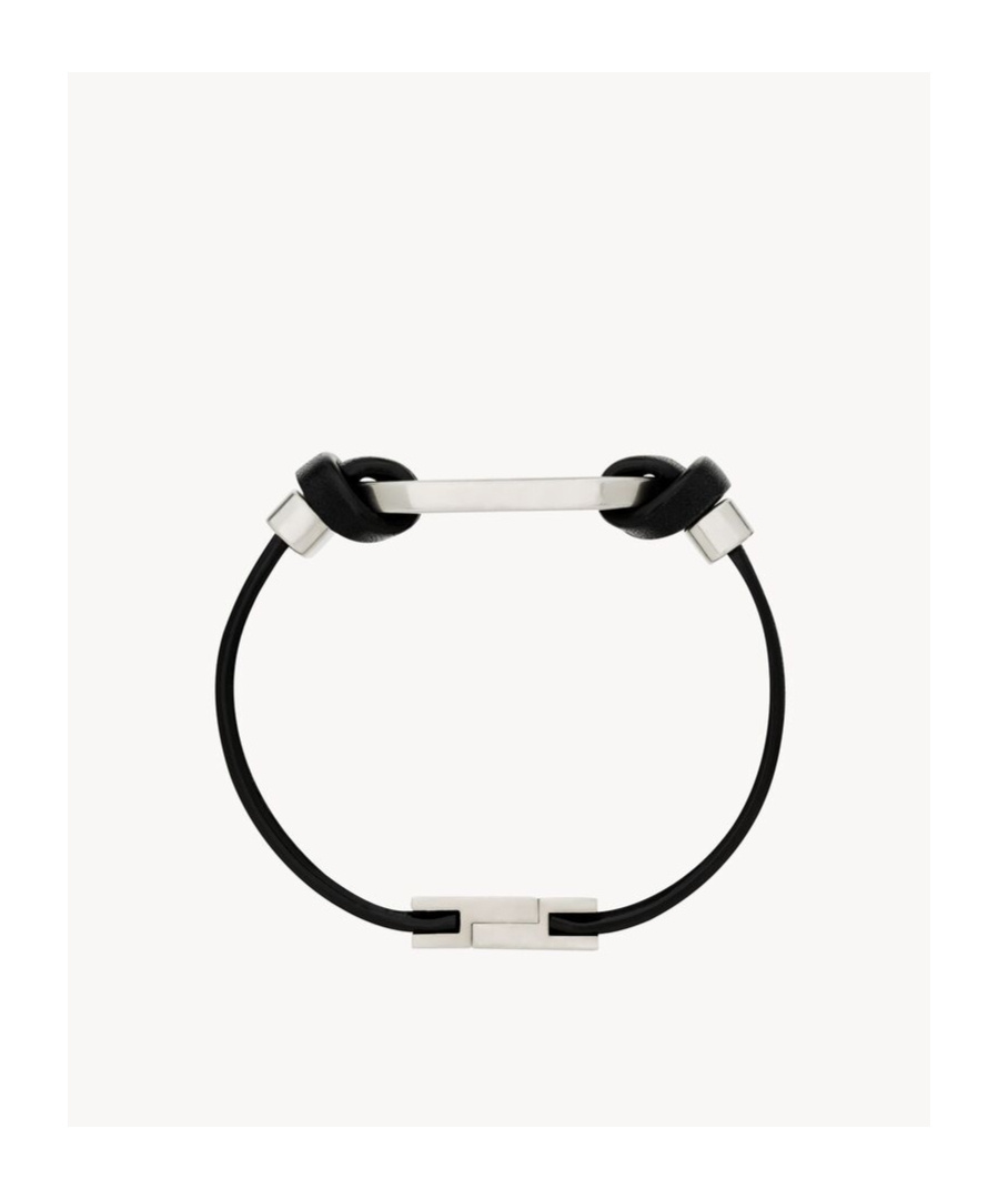 Saint Laurent Oval Leather Ring Bracelet In Black