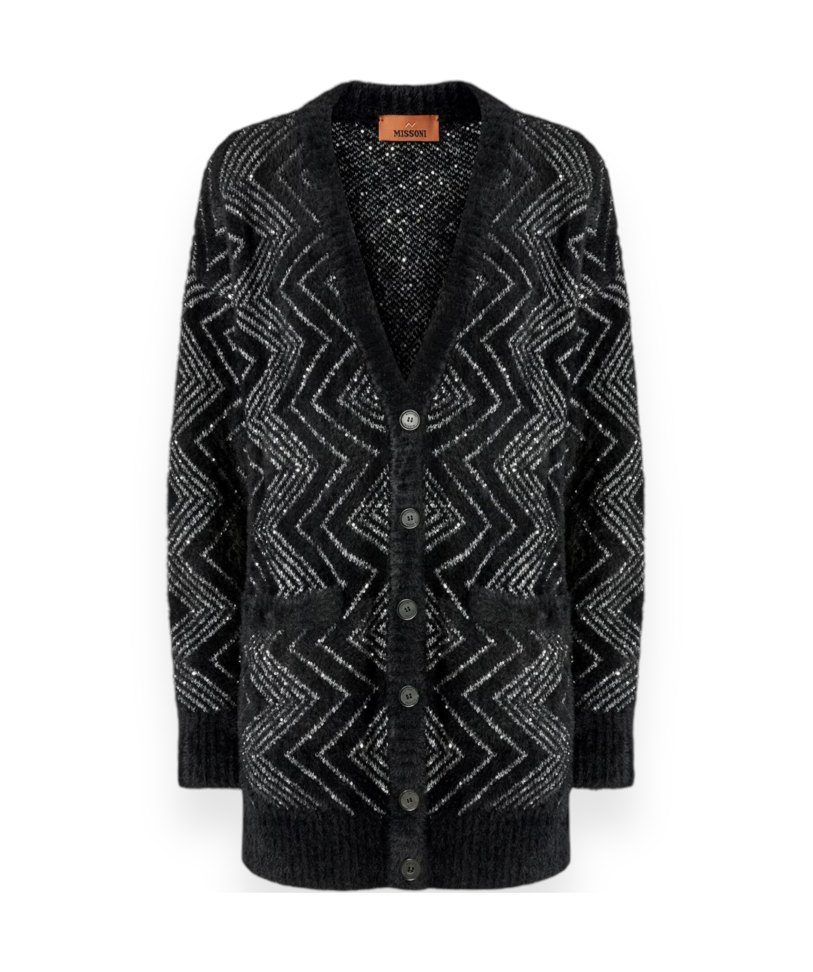 Missoni Maxi Cardigan Base Black/zigzag White In Black