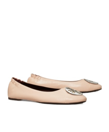 Tory Burch Claire Leather Ballerina Shoes In Nude