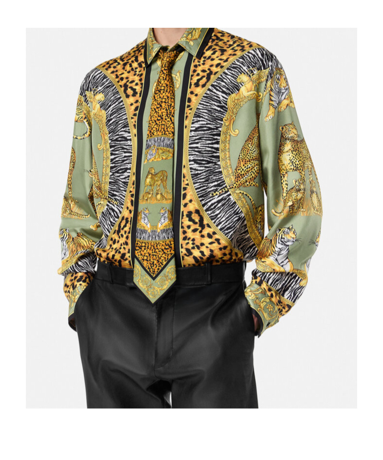 Versace Animal-print Silk Tie In Yellow