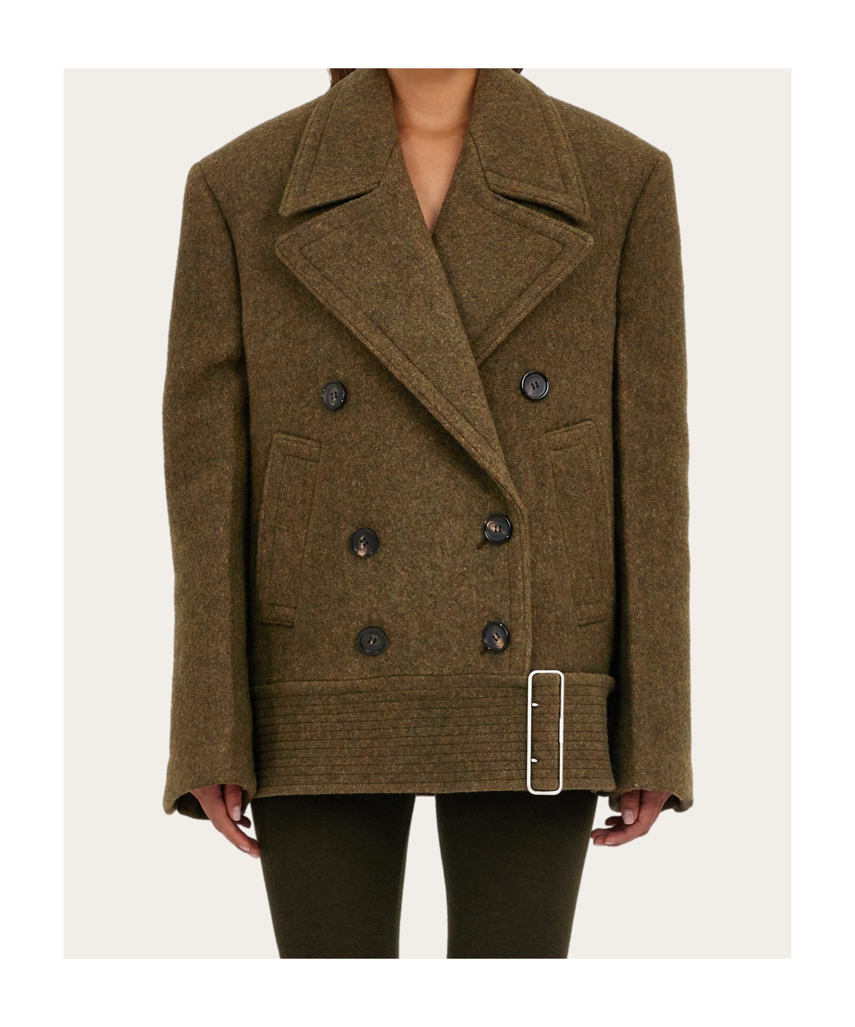 Ferragamo Double Wool And Cashmere Peacoat In Green
