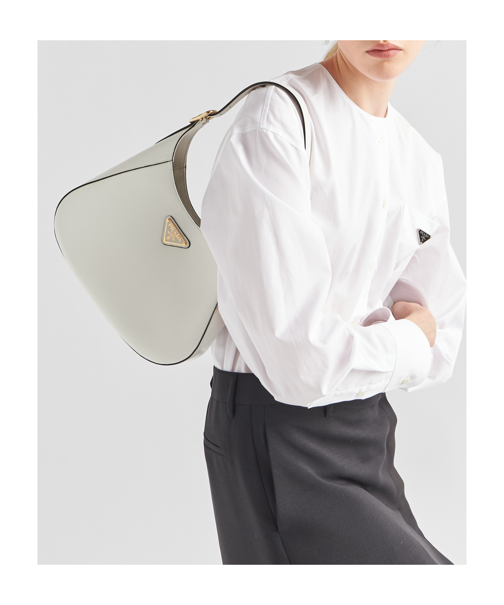 Prada City Calf Leather Hobo Bag In White