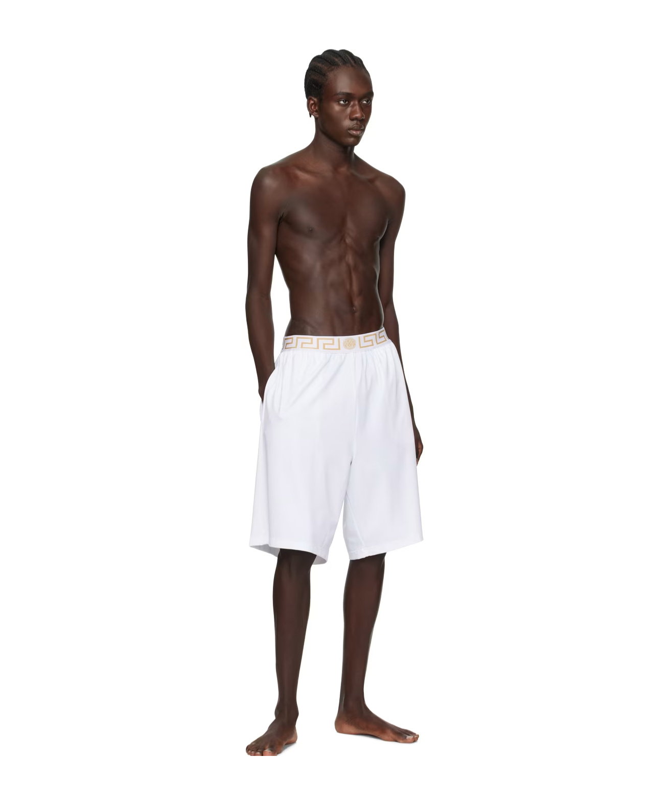 Versace Pattern Elastic Waist Swimming Trunks In White