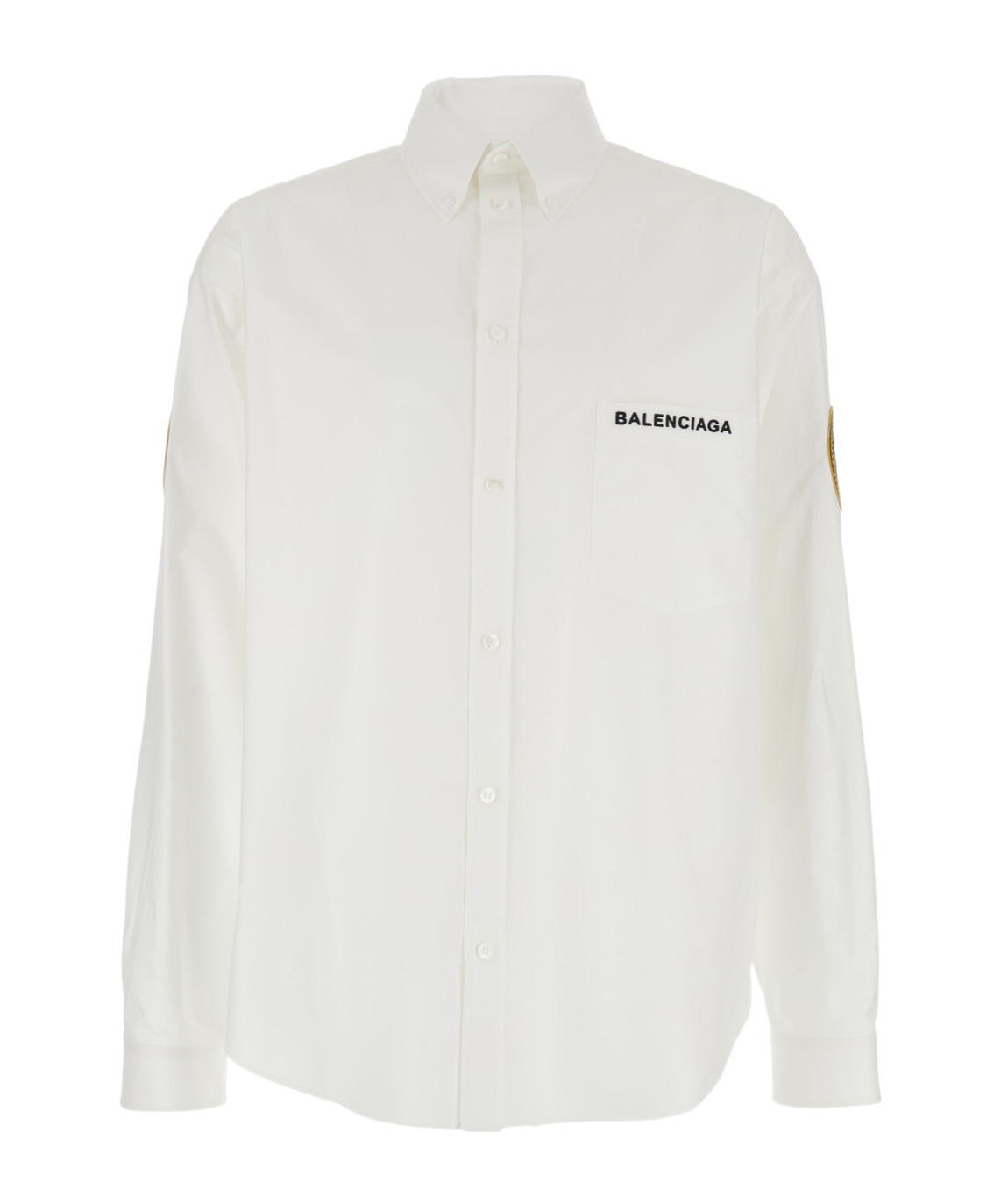 Balenciaga White Shirt With Logo Lettering On The Front And Logo Patch On The Sleeve In Cotton Man In White