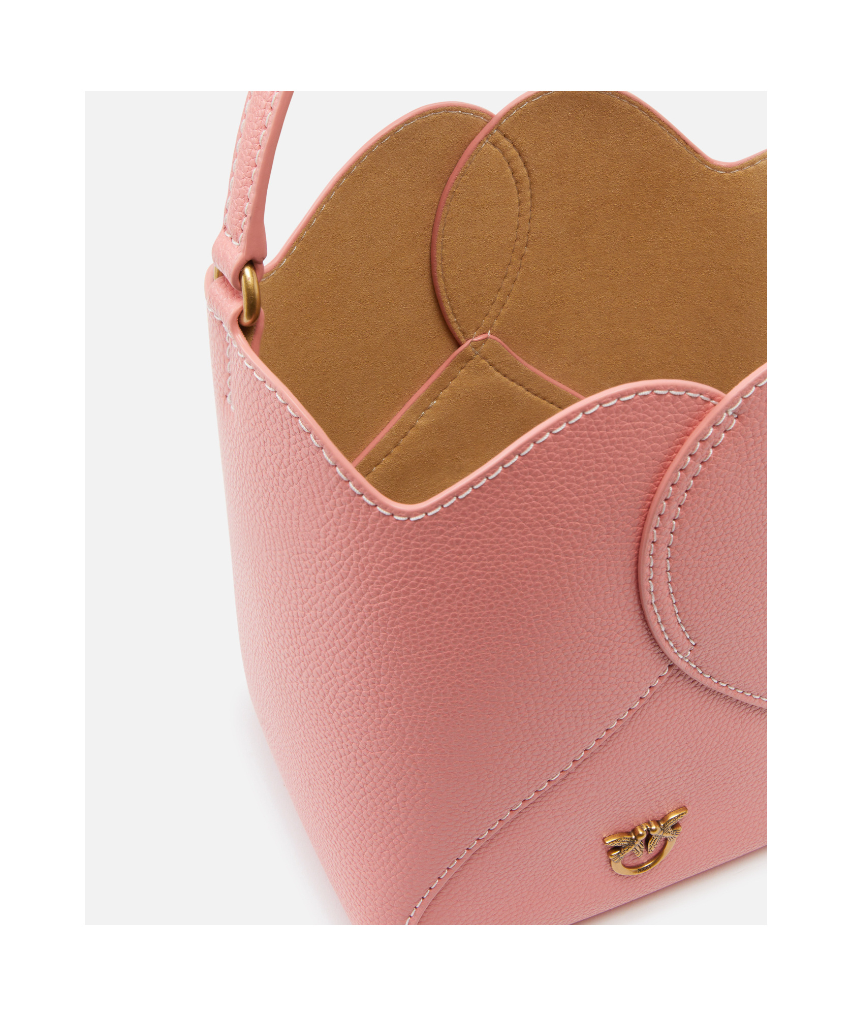 Pinko Heart Mini Leather Bucket Bag With Shoulder Strap In Pink