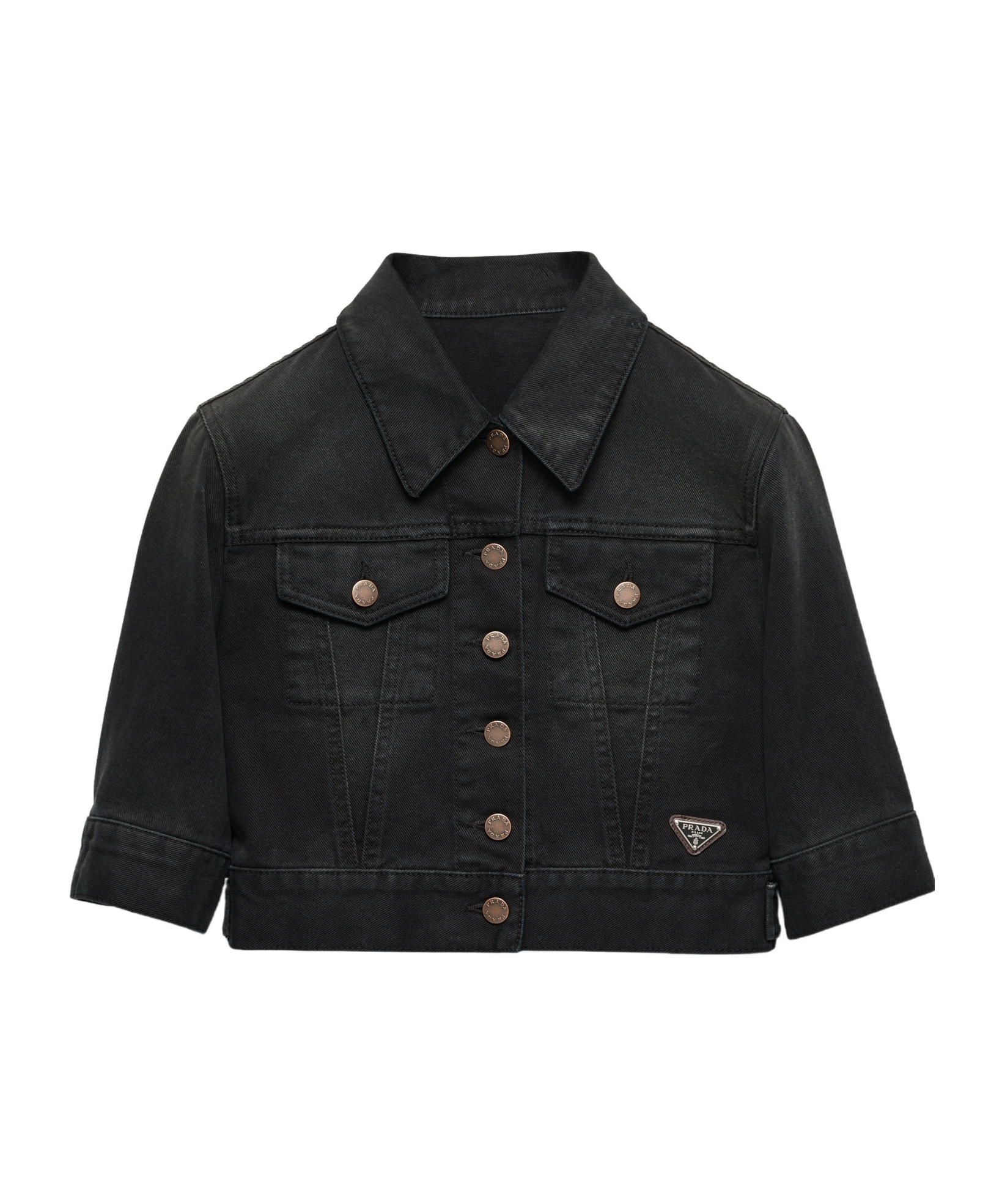 Shop Prada Cropped Denim Blouson Jacket In Black