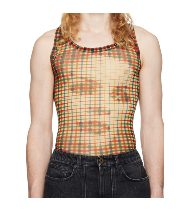 Jean Paul Gaultier Multicolor Tartan Face Tank Top In Nude
