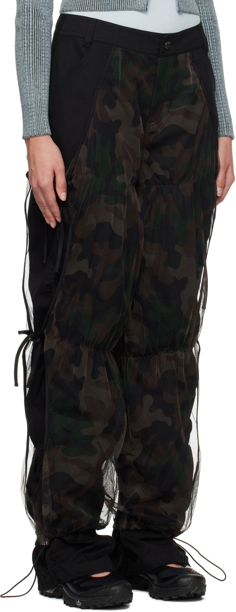 Andersson Bell Black Camouflage Mesh Layered Tying Trousers In Black