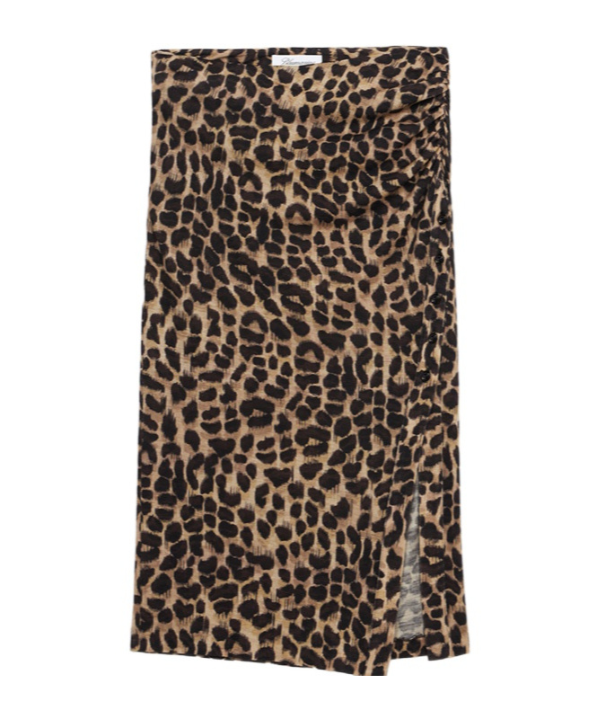 Blumarine Printed Wool Jersey Midi Skirt In Black