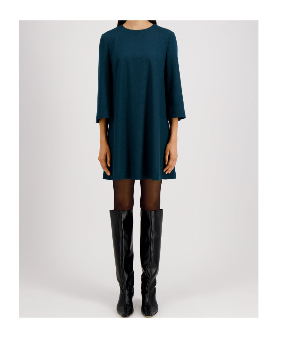 Harris Wharf London Long-sleeved Wool Day Dress In Green