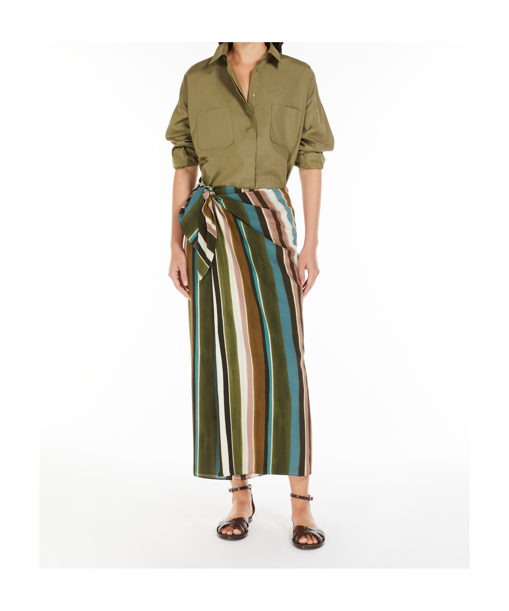Max Mara Patterned Crepe De Chine Pareo Skirt In Brown