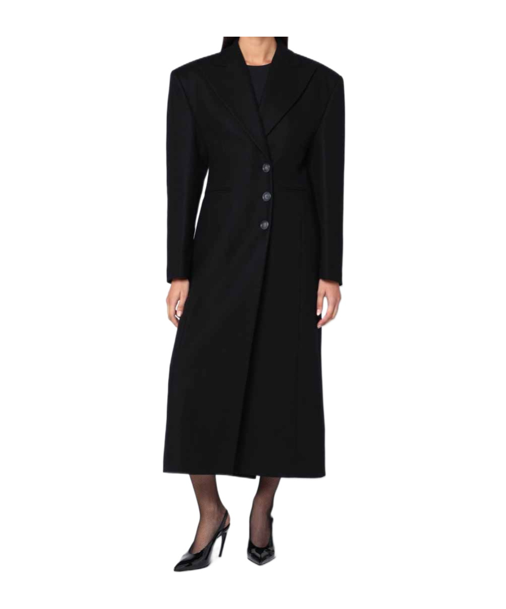 The Andamane Long Wool Coat With Single Breasted Button Detailing In Black