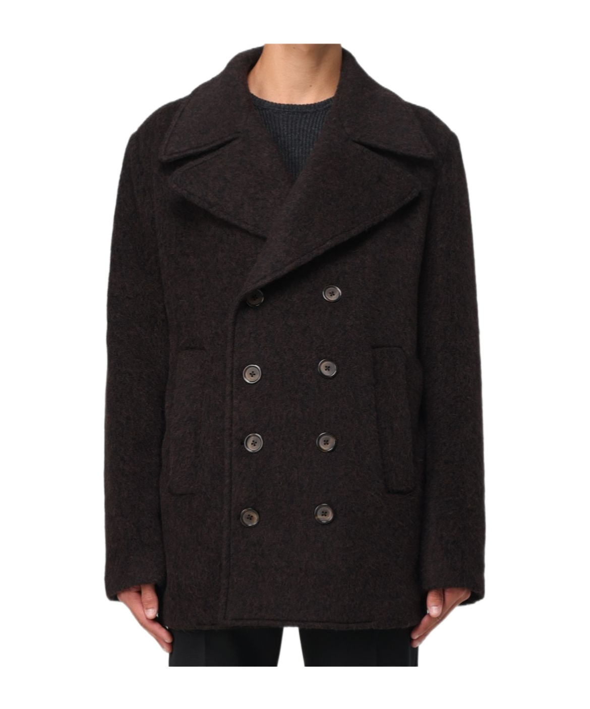 Dolce & Gabbana Double-breasted Melange Coat In Black