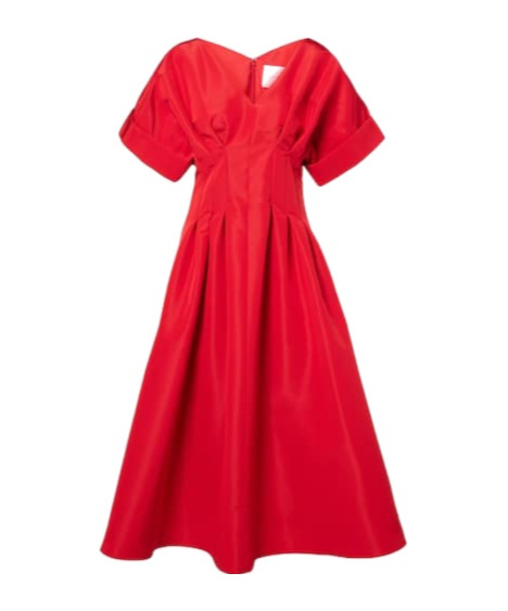 Carolina Herrera Gathered Silk Midi Dress In Red