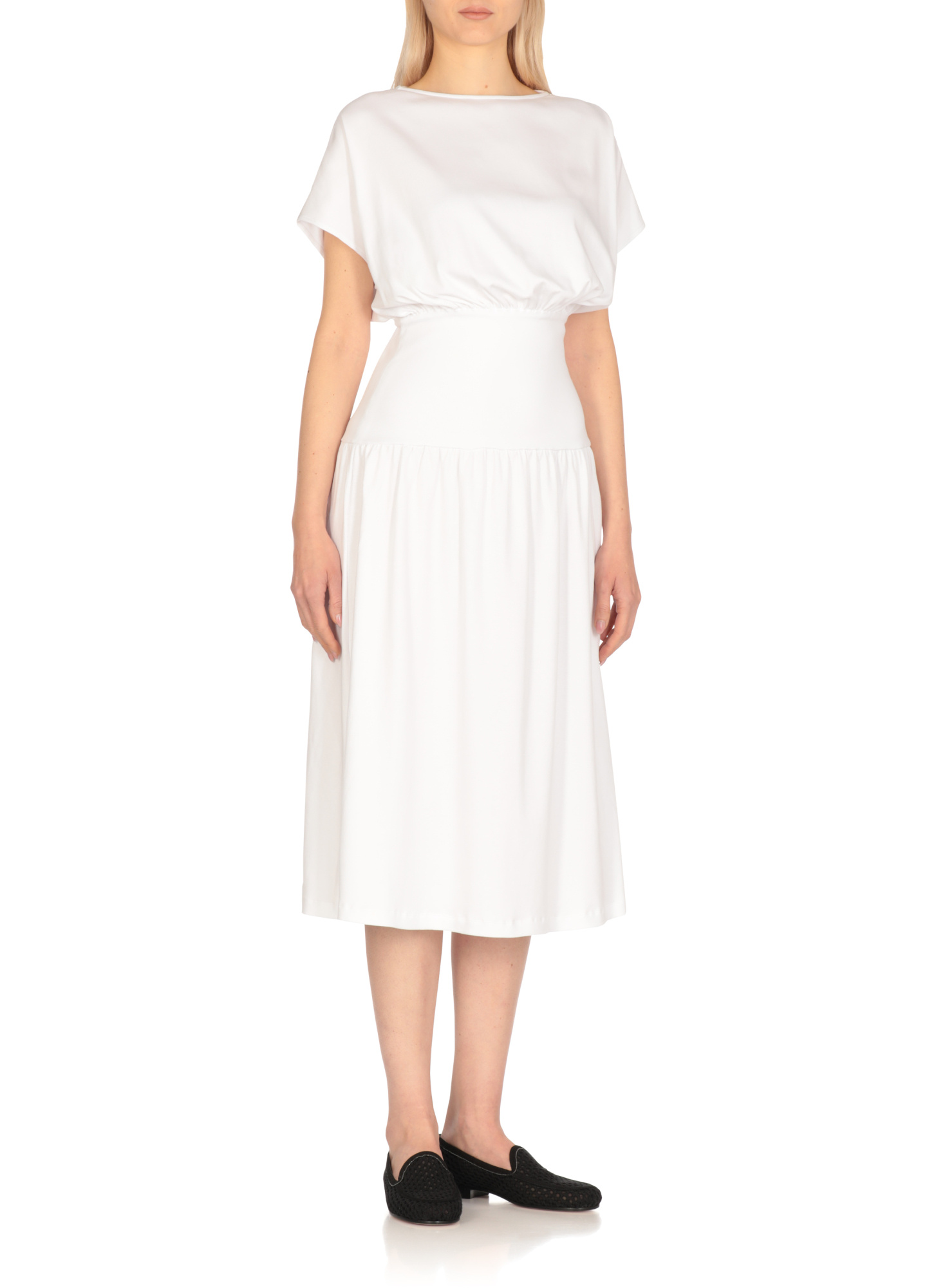 Fabiana Filippi Elasticated Band Crewneck Midi Dress In Neutral
