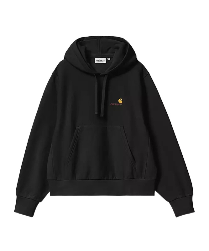 Carhartt Wip Black Cotton Hooded American Script Sweat In Black
