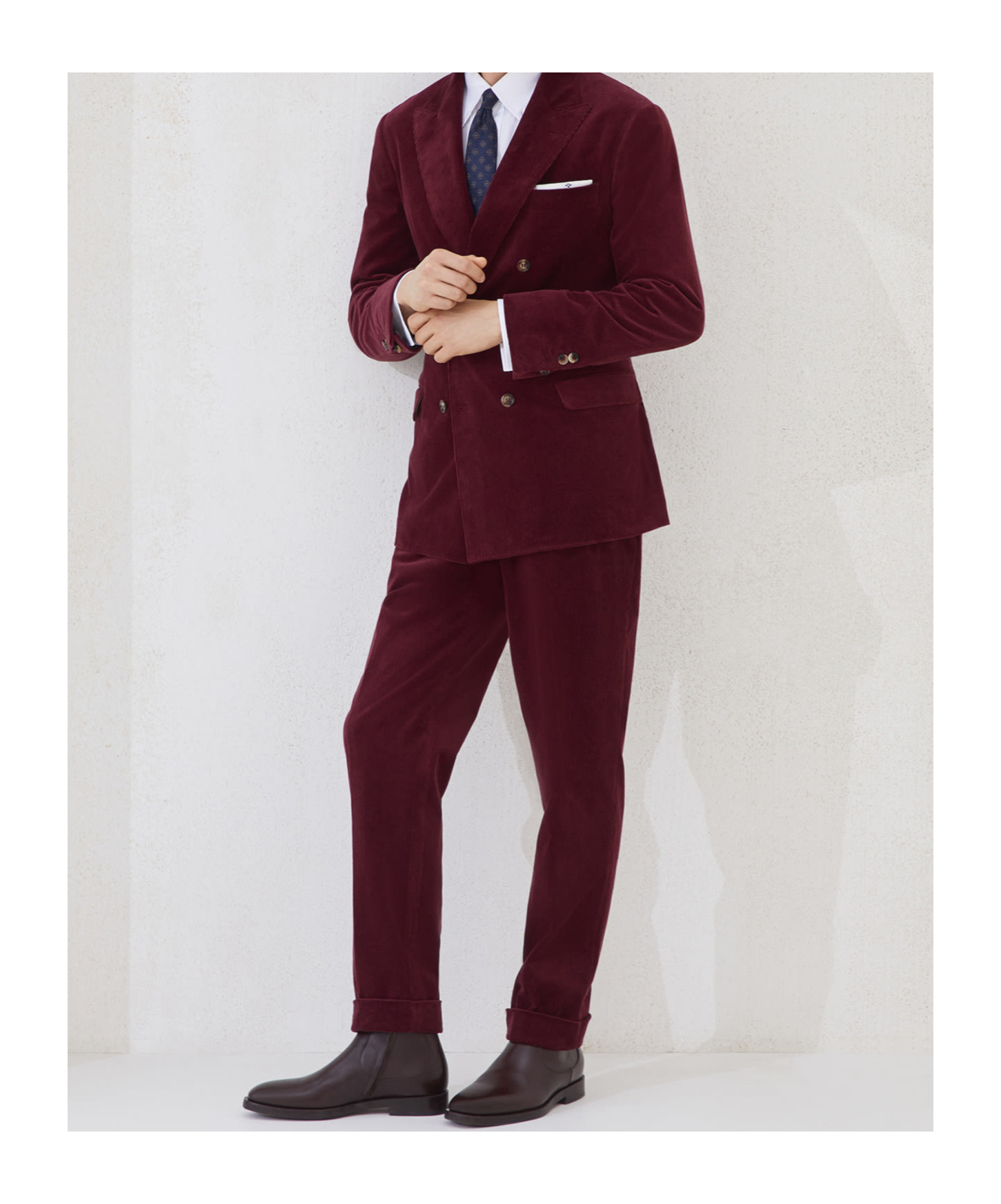 Brunello Cucinelli Garment-dyed Leisure Fit Trousers In Cotton Corduroy With Pleat Clothing In Burgundy