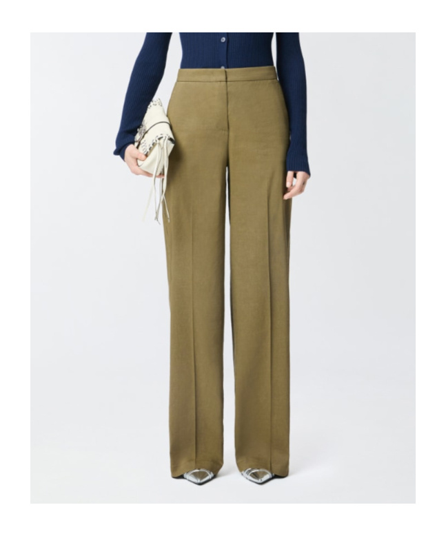 Pinko Wide Leg Linen Blend Trousers In Green
