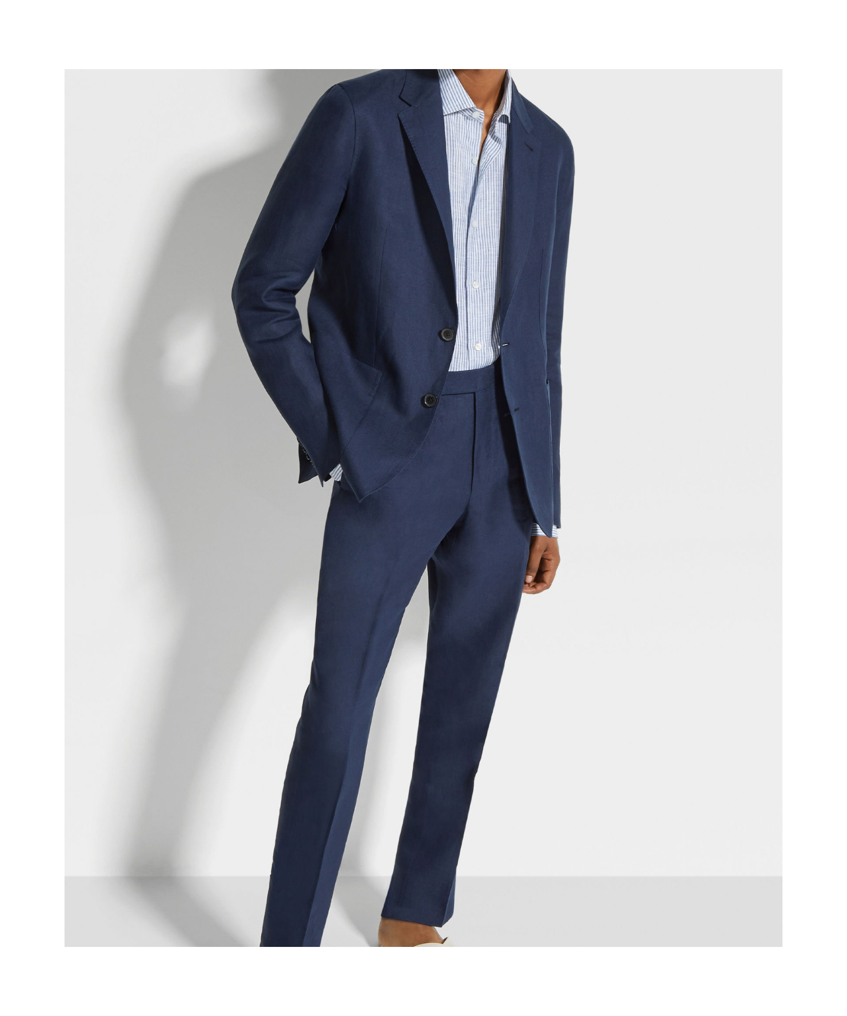 Zegna Long-sleeved Suit Jacket In Blue