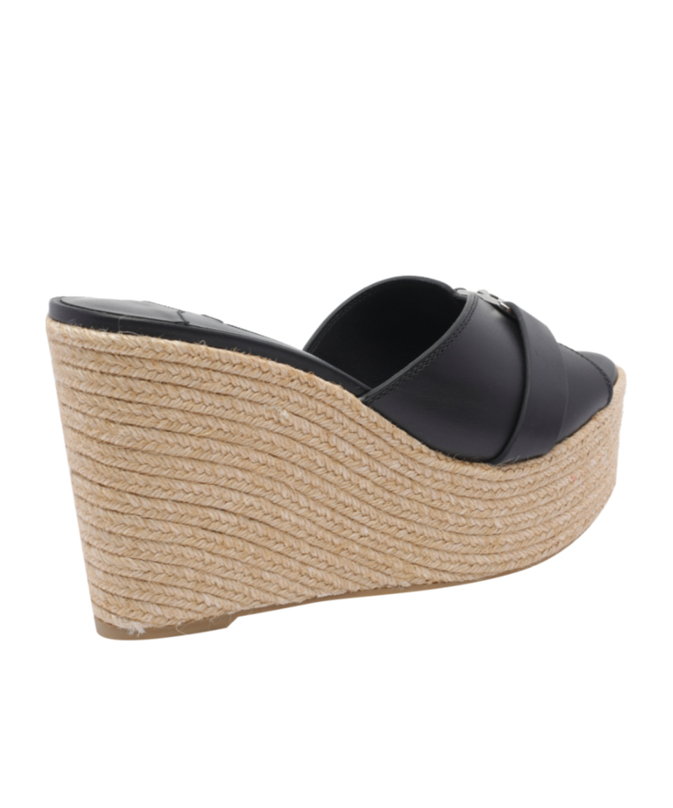 Jimmy Choo 100mm Leather Wedge Espadrille Sandals In Black