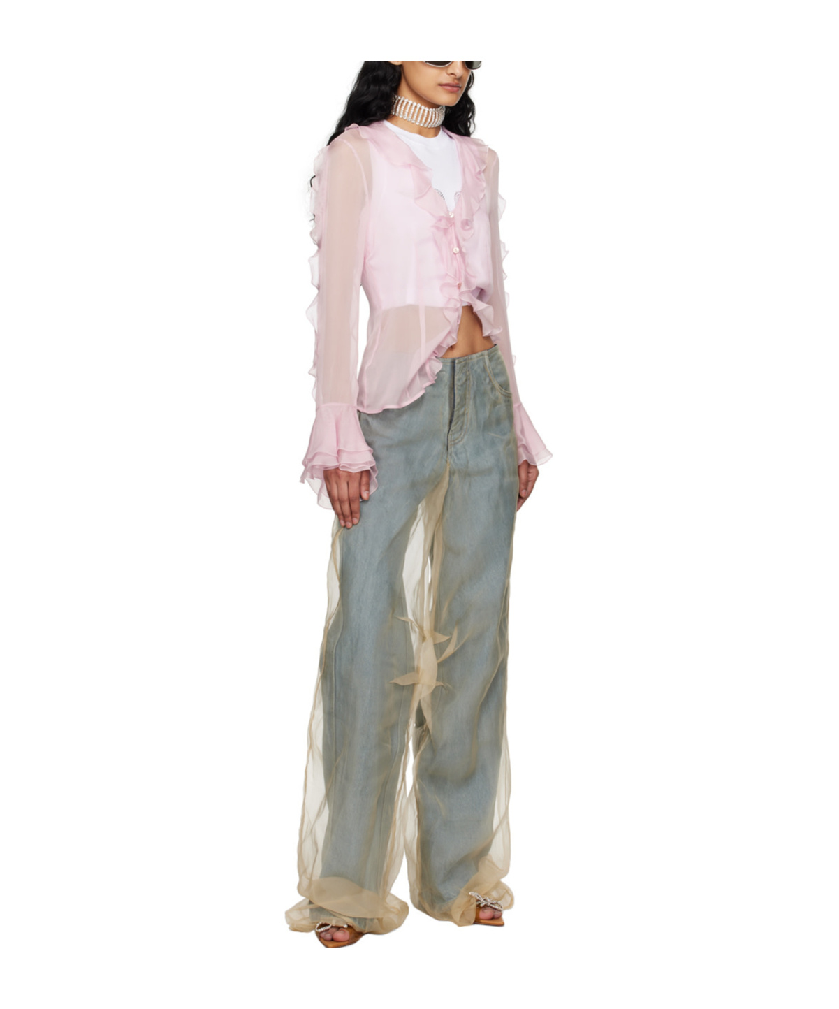 Blumarine Pink Ruffle Blouse In Pink