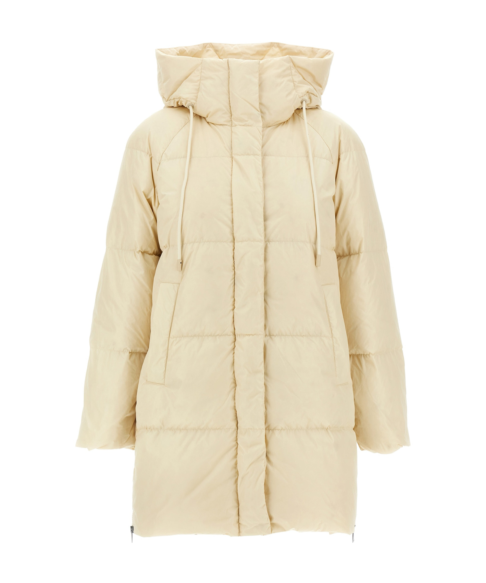 Weekend Max Mara Drawstring Hood Long Quilted Parka In Nude