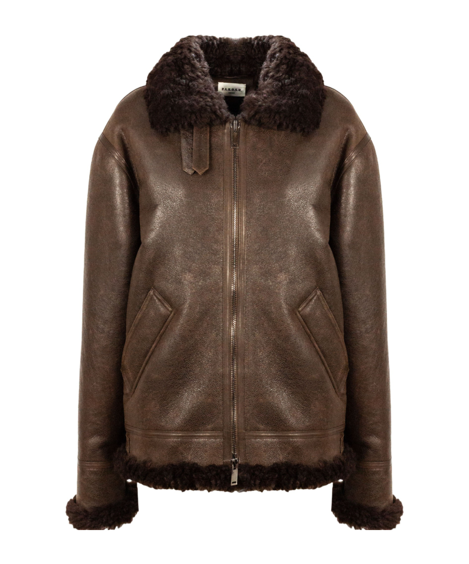 P.a.r.o.s.h Shearling-collar Zip Jacket In Brown