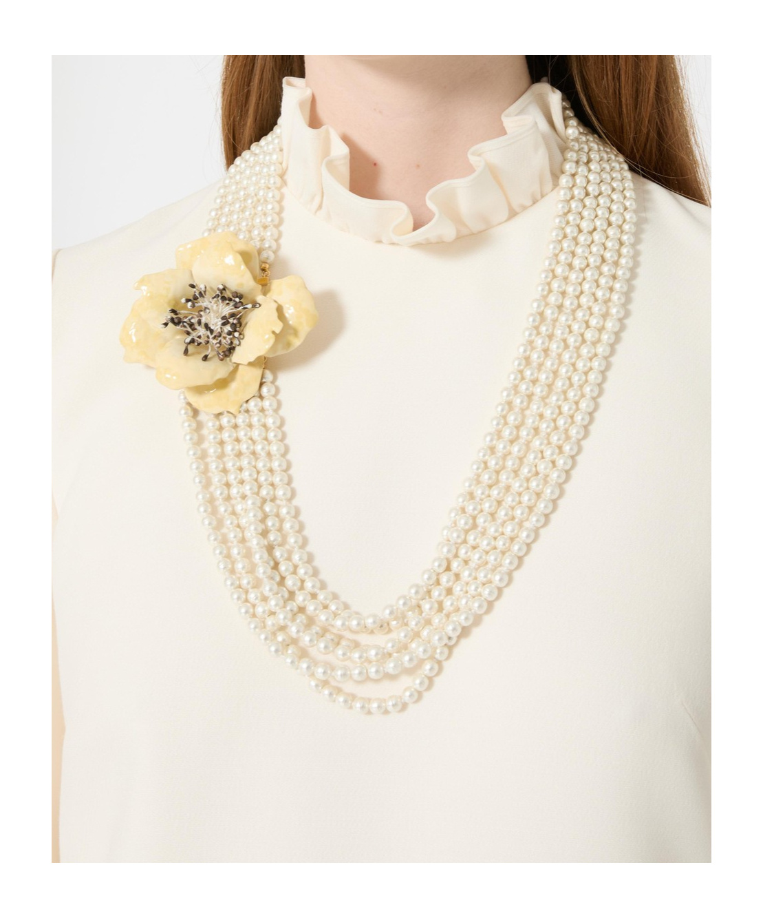 Valentino Garavani Fleur Lumineuse Necklace In Metal Enamel Pearls And Fabric Woman Multicolour Uni In White