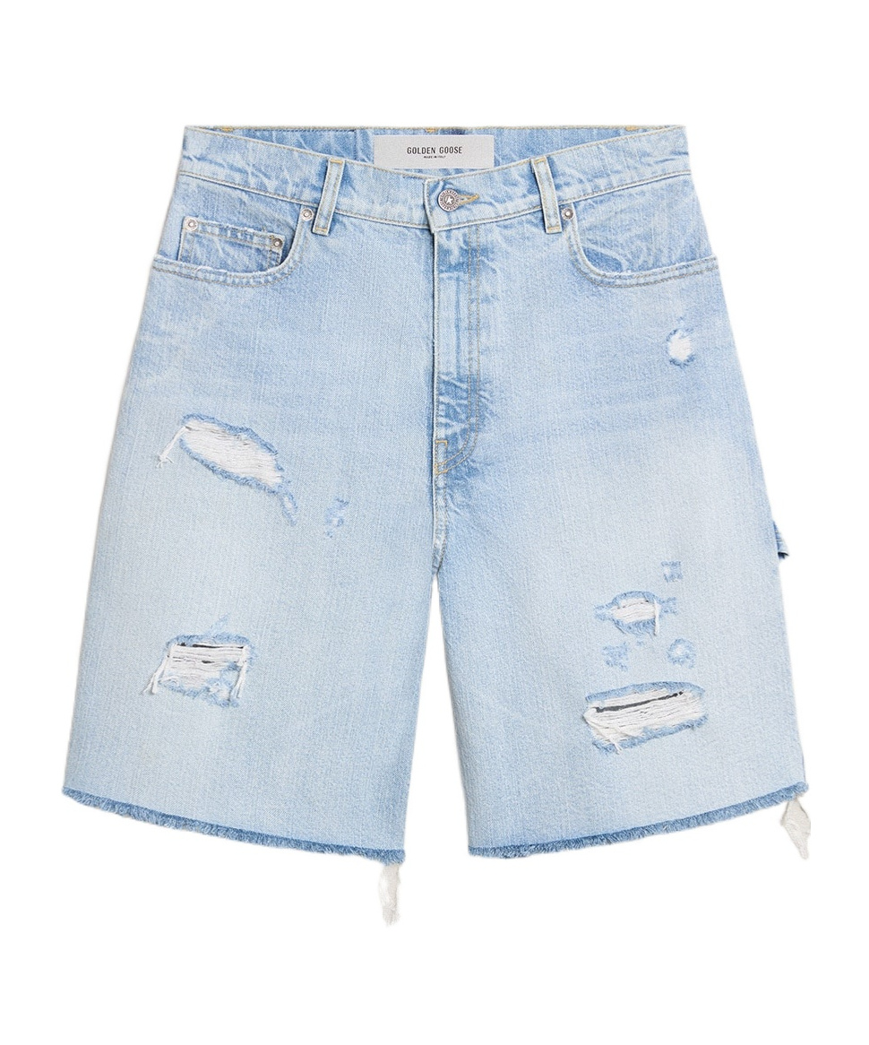 Golden Goose Denim Shorts With Belt Loops In Light Blue